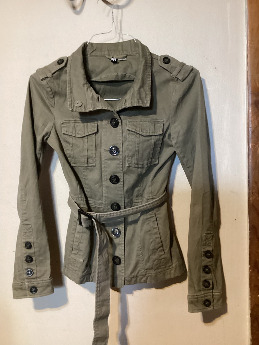 Women's Army Olive Green Utility Jacket with Belt. Sz S, XS? See measurements